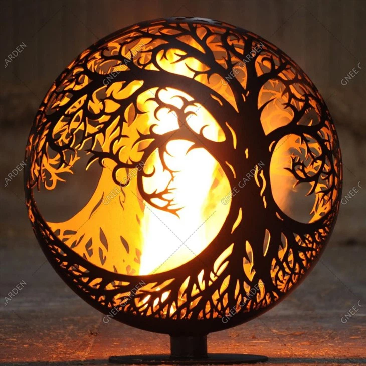 Customized Metal Propane Fire Sphere Tree Of Life Outdoor