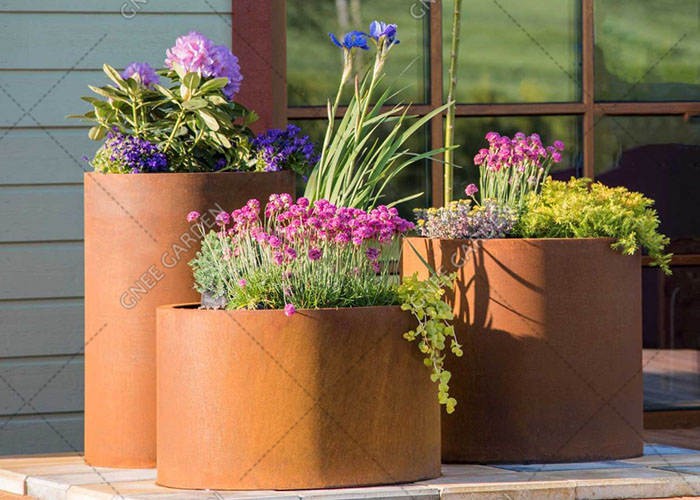 Garden Outdoor Corten Steel Round Medium Rusty Ornaments Planter