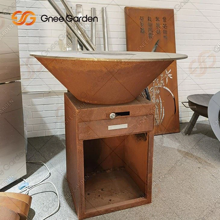 Heavy Wood Fired Outdoor Grill Corten Metal Fire Pit Barbecue Grill