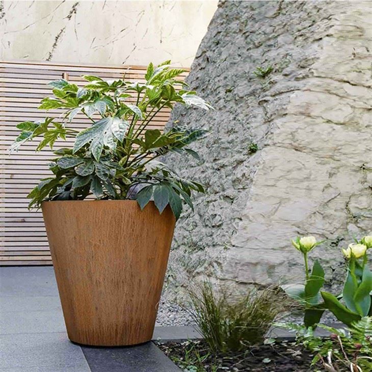 Gwo Corten Steel Metal Planter / Deyò dekoratif Metal Flè Pot