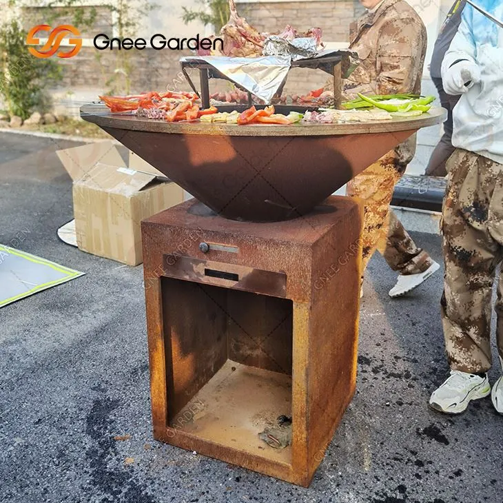 Bwa boule Corten Steel dife twou pou kwit manje gri & grid