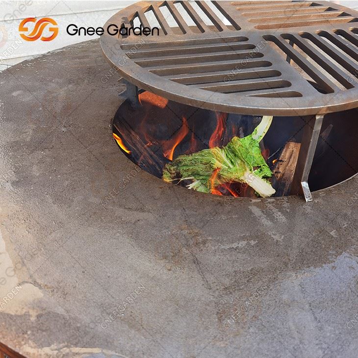 Outdoor Patio Metal Fire Pit With Grill Bbq For Cooking