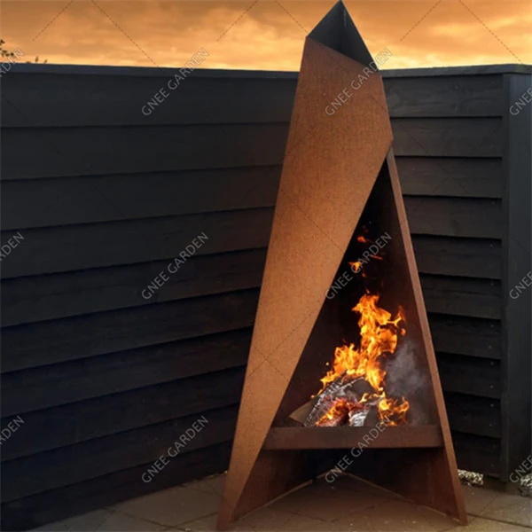 Rusty Corten Steel Metal Bois chemine recho