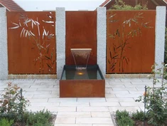 Antique Rustic Corten Steel Kaskad Fountain ak Lazè Koupe ekran Panel