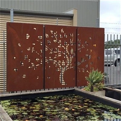 Corten Steel Fence Gate Jaden Panel Fèy Limyè Leve Jaden Kabann Pòt