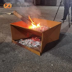 Corten Steel rektangilè ki gen fòm FirePit