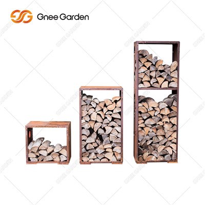 Bwa bwa dife Log Depo Etajè Square Corten Steel Rack