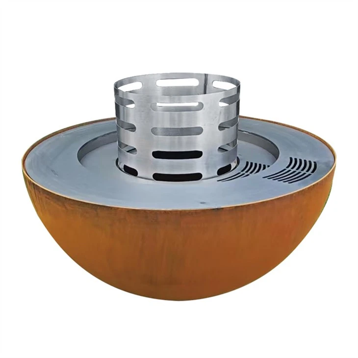 Round Rustic Corten Fire Pit Barbecue