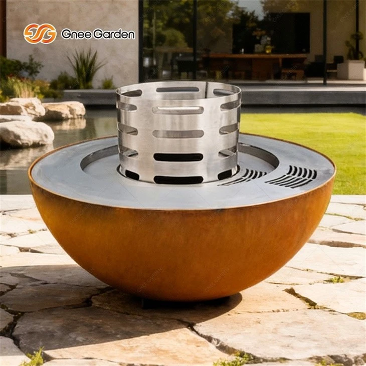 Garden Corten Fire Pit BBQ
