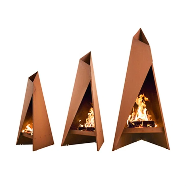Triyangilè Piramid Corten Steel Garden Fireplace